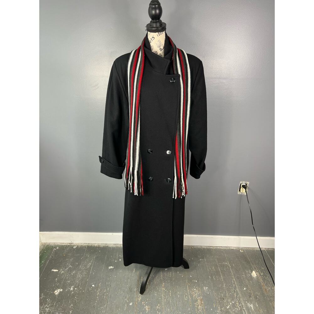 NWOT Vintage Stephanie Mathews 100% Wool Full Length Peacoat with Scarf